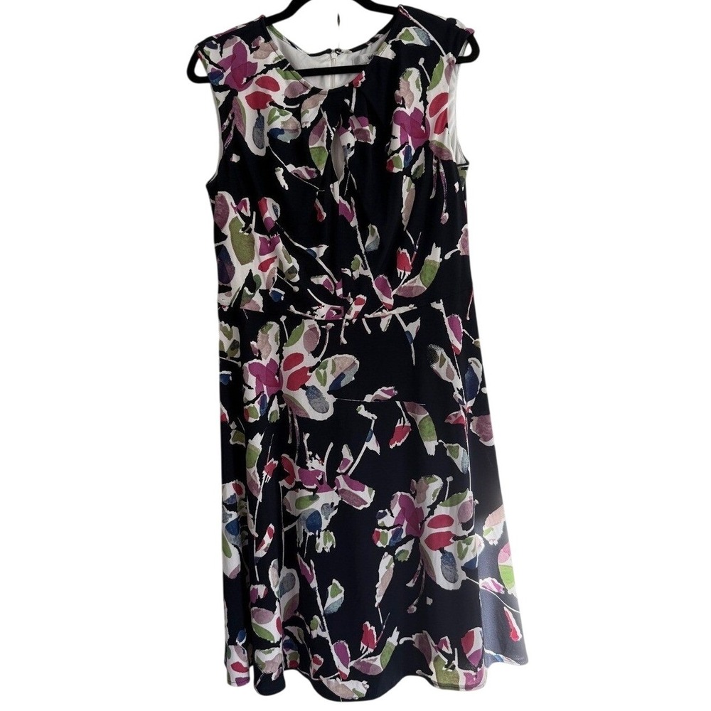 Wisp Ceena Jersey Dress Navy Floral Keyhole Sleeveless Fit Flare 14 NWT 92682739